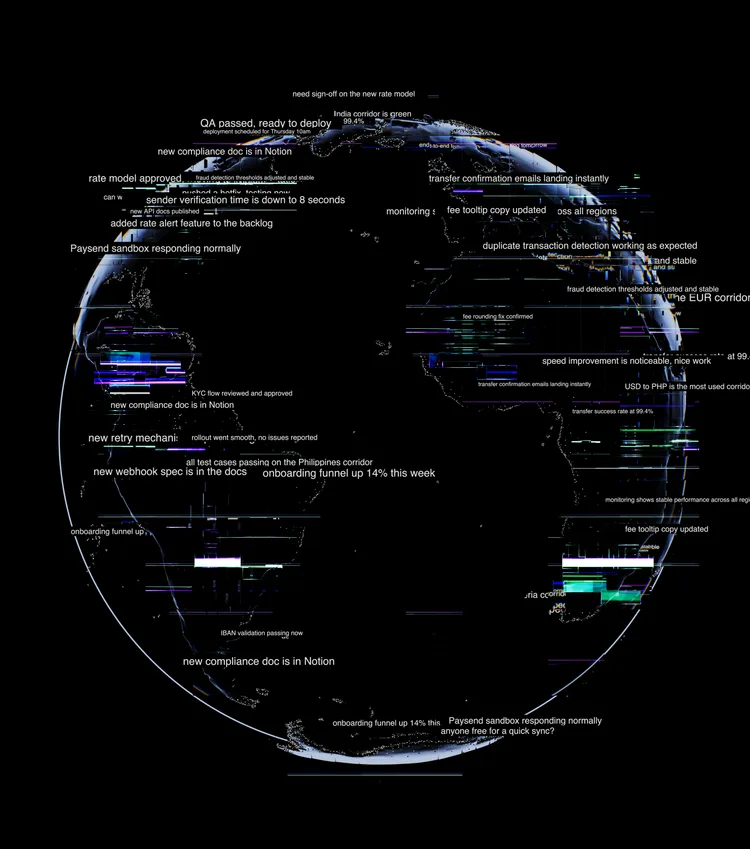 Globe with messages from Paysend teams