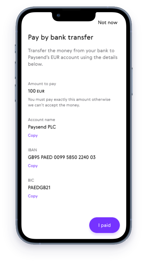 Send money via Regular Bank Transfers using SEPA | Paysend
