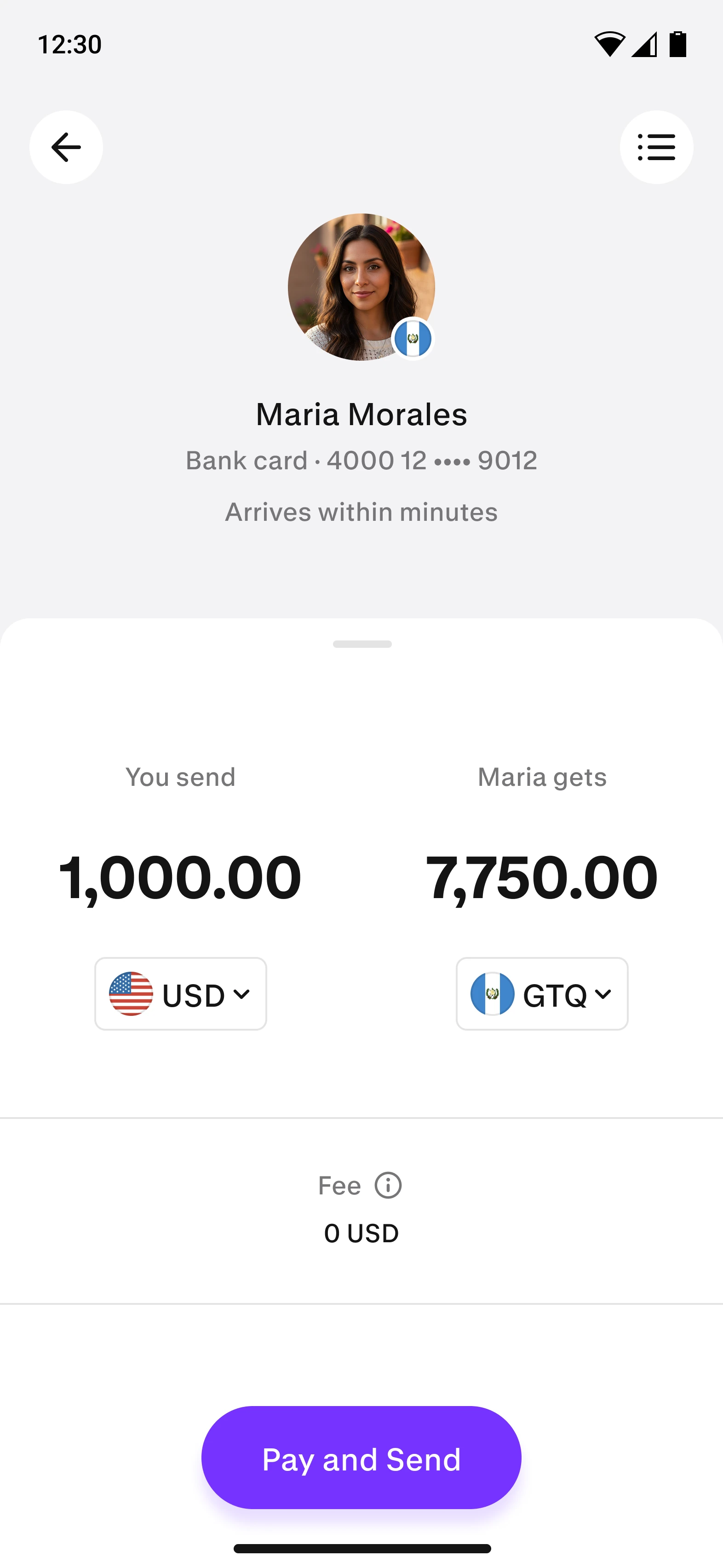 Paysend transfer to Guatemala on a phone